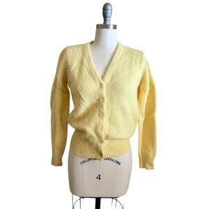 VTG Robert W. Gates Womens Cardigan Yellow Shetland Wool Sweater Size S